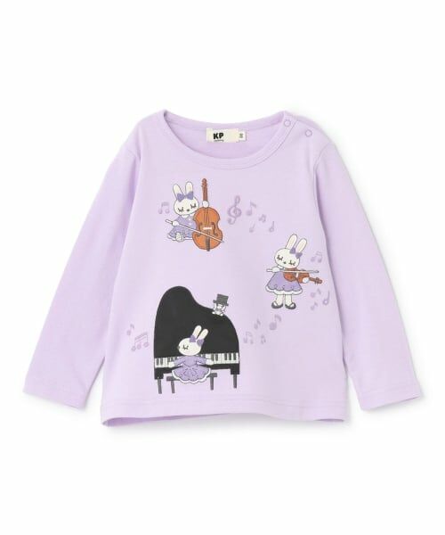 KP / ケーピー Tシャツ | mimiちゃん ピアノアップリケ 長袖Tシャツ（ラベンダー）
