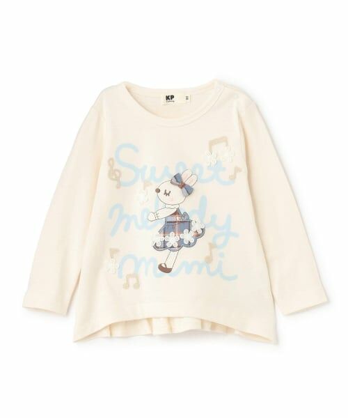 KP / ケーピー Tシャツ | mimiちゃん チェックアップリケ 長袖Tシャツ（オフ ホワイト）