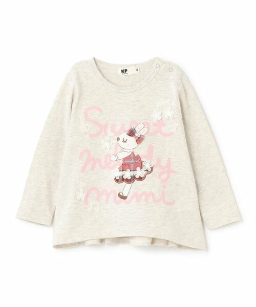 KP / ケーピー Tシャツ | mimiちゃん チェックアップリケ 長袖Tシャツ（オートミール）