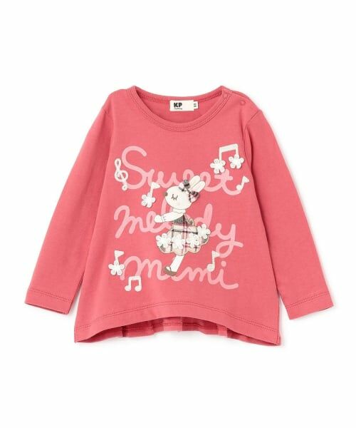 KP / ケーピー Tシャツ | mimiちゃん チェックアップリケ 長袖Tシャツ（チェリー ピンク）