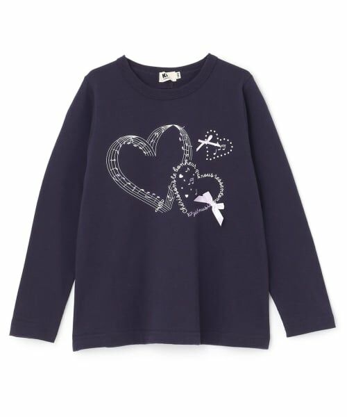 KP / ケーピー Tシャツ | ハート＆ミュージックモチーフ 長袖Tシャツ（紺）