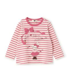 KP / ケーピー Tシャツ | mimiちゃんアップリケ ボーダー長袖Tシャツ