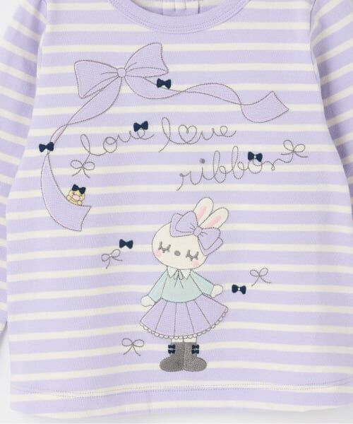 KP / ケーピー Tシャツ | mimiちゃんアップリケ ボーダー長袖Tシャツ | 詳細3