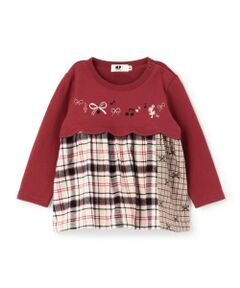 KP / ケーピー その他トップス | リボン×チェック スカラップ切り替え 長袖チュニック