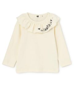 KP / ケーピー Tシャツ | 音符刺シュウ フリル衿フライス微起毛長袖Tシャツ