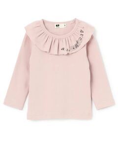 KP / ケーピー Tシャツ | 音符刺シュウ フリル衿フライス微起毛長袖Tシャツ