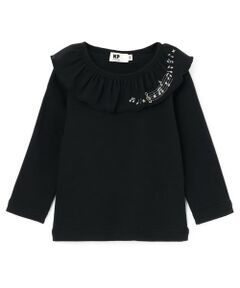 KP / ケーピー Tシャツ | 音符刺シュウ フリル衿フライス微起毛長袖Tシャツ