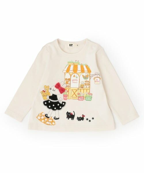 KP / ケーピー Tシャツ | ベーカリーmimiちゃんアップリケ 長袖Tシャツ（オフ ホワイト）