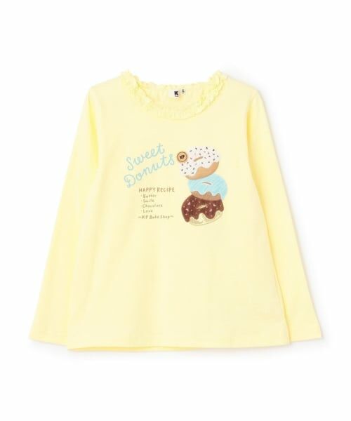 KP / ケーピー Tシャツ | ドーナツ柄アップリケ 長袖Tシャツ（黄）