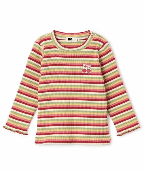 KP / ケーピー Tシャツ | マルチボーダー テレコ 長袖Tシャツ（赤）