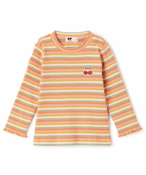KP / ケーピー Tシャツ | マルチボーダー テレコ 長袖Tシャツ（オレンジ）
