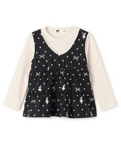 ドット×リボン総柄 レイヤード風チュニック