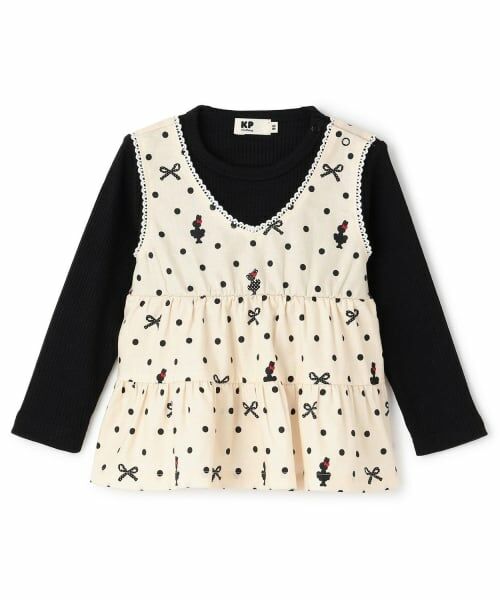 KP / ケーピー その他トップス | ドット×リボン総柄 レイヤード風チュニック（アイボリー）