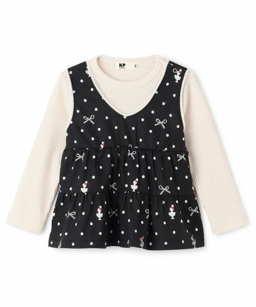 KP / ケーピー その他トップス | ドット×リボン総柄 レイヤード風チュニック（黒）