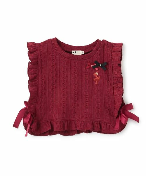 KP / ケーピー ダウンジャケット・ベスト | ケーブル柄ジャカード ベスト（赤）