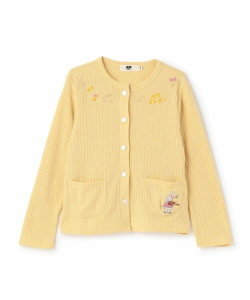 KP / ケーピー カーディガン・ボレロ | 音符刺シュウ ワイドテレコ カーディガン（黄）