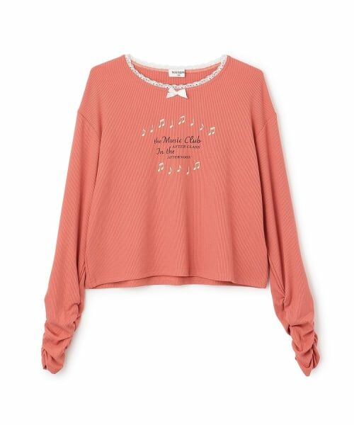 KP / ケーピー Tシャツ | 【Trois Lapins】 衿レース テレコ長袖Tシャツ（ピンク）