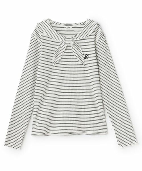 KP / ケーピー Tシャツ | 【Trois Lapins】 セーラー衿 テレコボーダー長袖Tシャツ（黒）