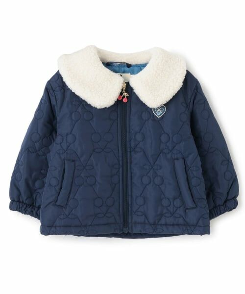 KP / ケーピー ブルゾン | ボア衿 チェリーキルトタフタ ジャケット（紺）