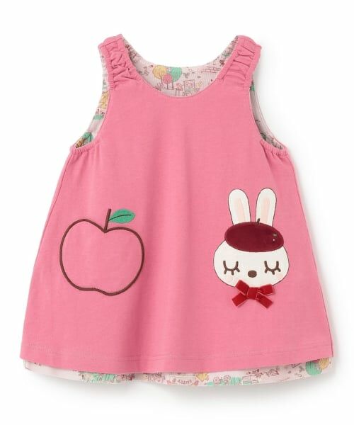 KP / ケーピー ミニ丈・ひざ丈ワンピース | mimiちゃん秋の街並み柄 リバーシブルジャンパースカート（ピンク）