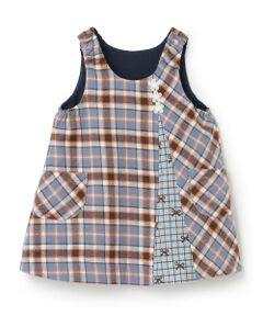 KP / ケーピー ミニ丈・ひざ丈ワンピース | チェック×mimiちゃん刺しゅう リバーシブルジャンスカ