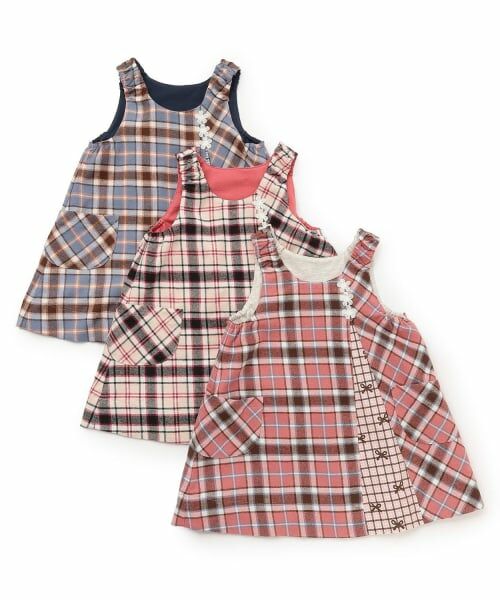 KP / ケーピー ミニ丈・ひざ丈ワンピース | チェック×mimiちゃん刺しゅう リバーシブルジャンスカ | 詳細13