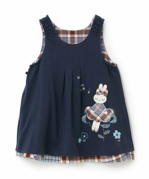 KP / ケーピー ミニ丈・ひざ丈ワンピース | チェック×mimiちゃん刺しゅう リバーシブルジャンスカ | 詳細2