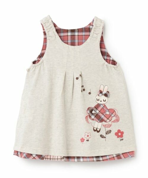 KP / ケーピー ミニ丈・ひざ丈ワンピース | チェック×mimiちゃん刺しゅう リバーシブルジャンスカ | 詳細4
