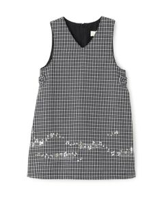 KP / ケーピー ミニ丈・ひざ丈ワンピース | 音符刺シュウ チェックジャンパースカート
