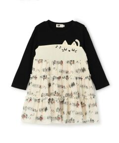 KP / ケーピー ミニ丈・ひざ丈ワンピース | 音符柄シフォン ティアードワンピース