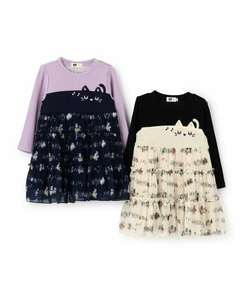 KP / ケーピー ミニ丈・ひざ丈ワンピース | 音符柄シフォン ティアードワンピース | 詳細10