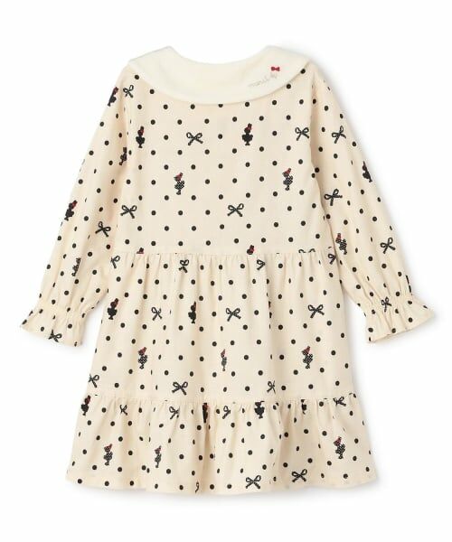 KP / ケーピー ミニ丈・ひざ丈ワンピース | ドットリボン柄ビエラワンピース 【ティペット付き】 | 詳細1