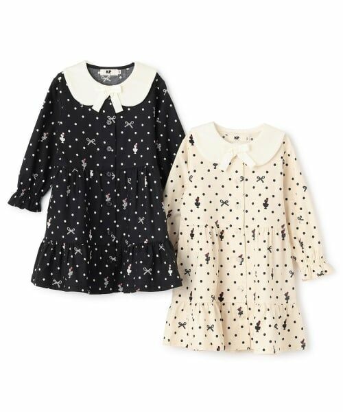 KP / ケーピー ミニ丈・ひざ丈ワンピース | ドットリボン柄ビエラワンピース 【ティペット付き】 | 詳細10