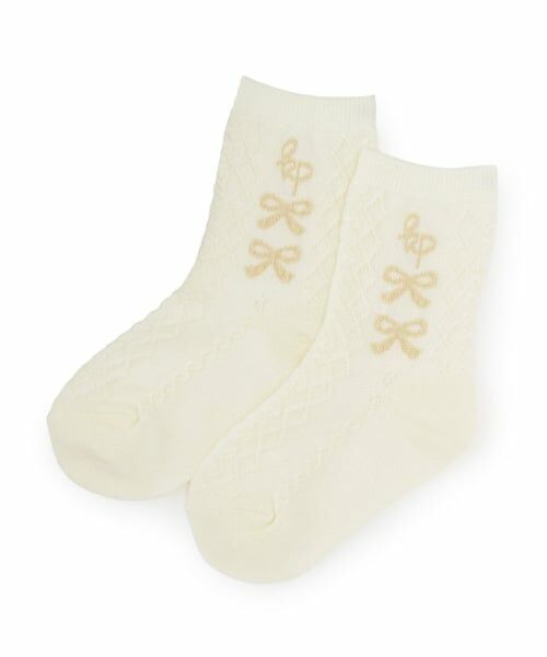KP / ケーピー ソックス | リボン柄 フロート編ソックス(オフ ホワイト)
