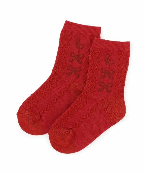 KP / ケーピー ソックス | リボン柄 フロート編ソックス(赤)