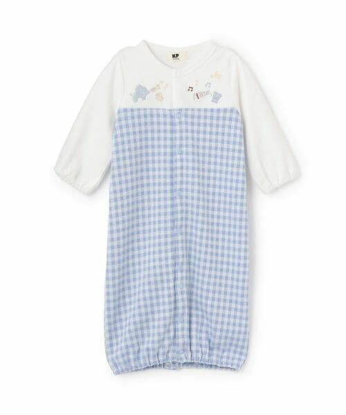 KP / ケーピー ロンパース | ギンガムジャカード切り替え2WAYドレス（ブルー）