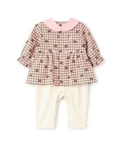 KP / ケーピー ロンパース | リボンチェック×天竺 カバーオール 【別衿付き】