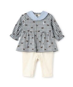 KP / ケーピー ロンパース | リボンチェック×天竺 カバーオール 【別衿付き】