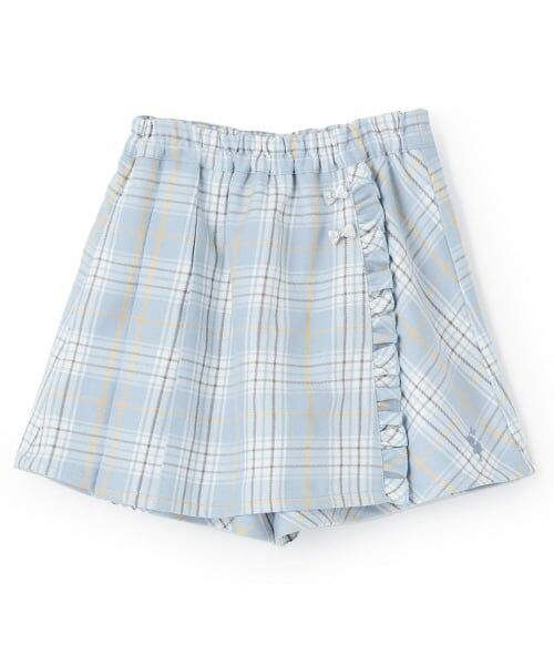 KP / ケーピー ショート・ハーフ・半端丈パンツ | ラメチェック キュロット(サックス)