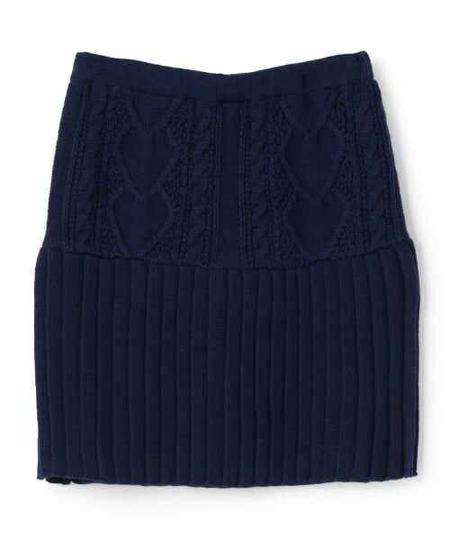 KP / ケーピー ミニ・ひざ丈スカート | ケーブル編 ニットスカート 【ウォッシャブル】（紺）