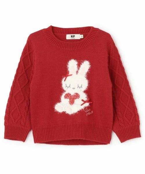 KP / ケーピー ニット・セーター | mimiちゃん 袖ケーブル セーター 【ウォッシャブル】（赤）