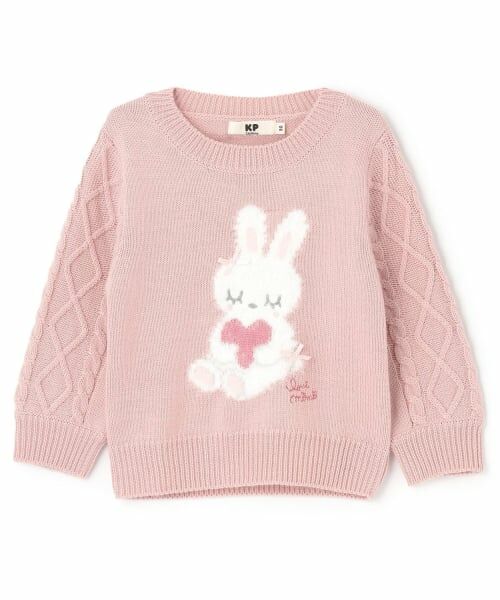 KP / ケーピー ニット・セーター | mimiちゃん 袖ケーブル セーター 【ウォッシャブル】（ピンク）