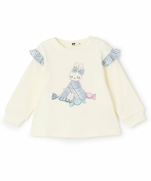 KP / ケーピー スウェット | mimiちゃんアップリケ 肩フリル裏毛トレーナー（オフ ホワイト）