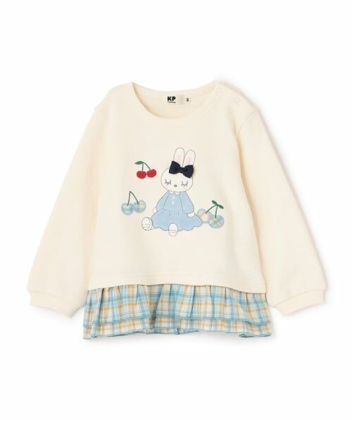 KP / ケーピー スウェット | mimiちゃんアップリケ 先染チェック×裏毛トレーナー（オフ ホワイト）