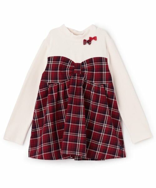 KP / ケーピー その他トップス | 先染チェック×起毛テレコ レイヤード風チュニック（赤）