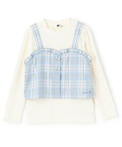 KP / ケーピー Tシャツ | 起毛ランダムテレコ×ラメチェック レイヤード風Ｔシャツ