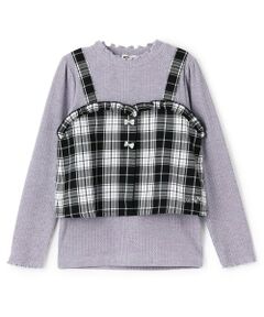 KP / ケーピー Tシャツ | 起毛ランダムテレコ×ラメチェック レイヤード風Ｔシャツ