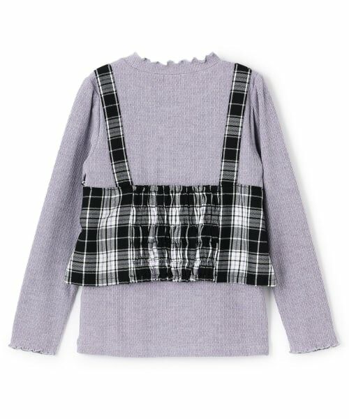 KP / ケーピー Tシャツ | 起毛ランダムテレコ×ラメチェック レイヤード風Ｔシャツ | 詳細1