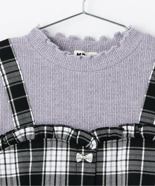 KP / ケーピー Tシャツ | 起毛ランダムテレコ×ラメチェック レイヤード風Ｔシャツ | 詳細2