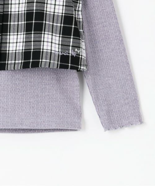 KP / ケーピー Tシャツ | 起毛ランダムテレコ×ラメチェック レイヤード風Ｔシャツ | 詳細4
